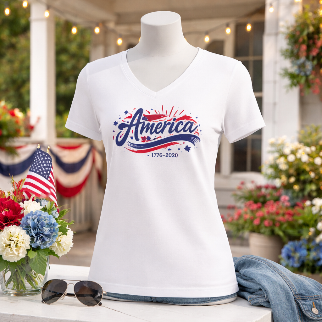 Ladies Bella America V-Neck